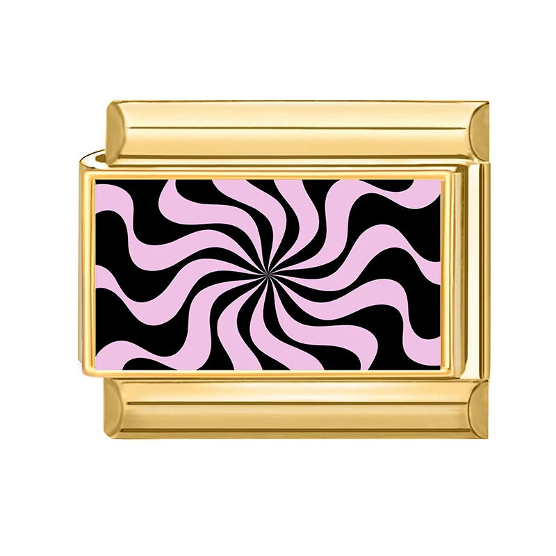 Gold Retro Black Trumpet Zebra Cow Piano Italian Charm Link Fit