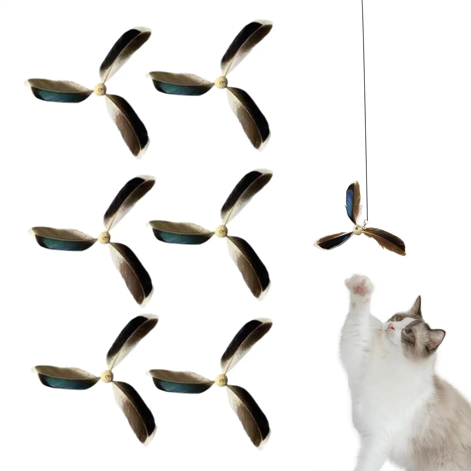 Cat Wand Attachments 6 Pieces Cat Teaser Wand Replacement Interchangeable Teaser Refill Fun Chaser Exercise Supplies for Indoor Qme