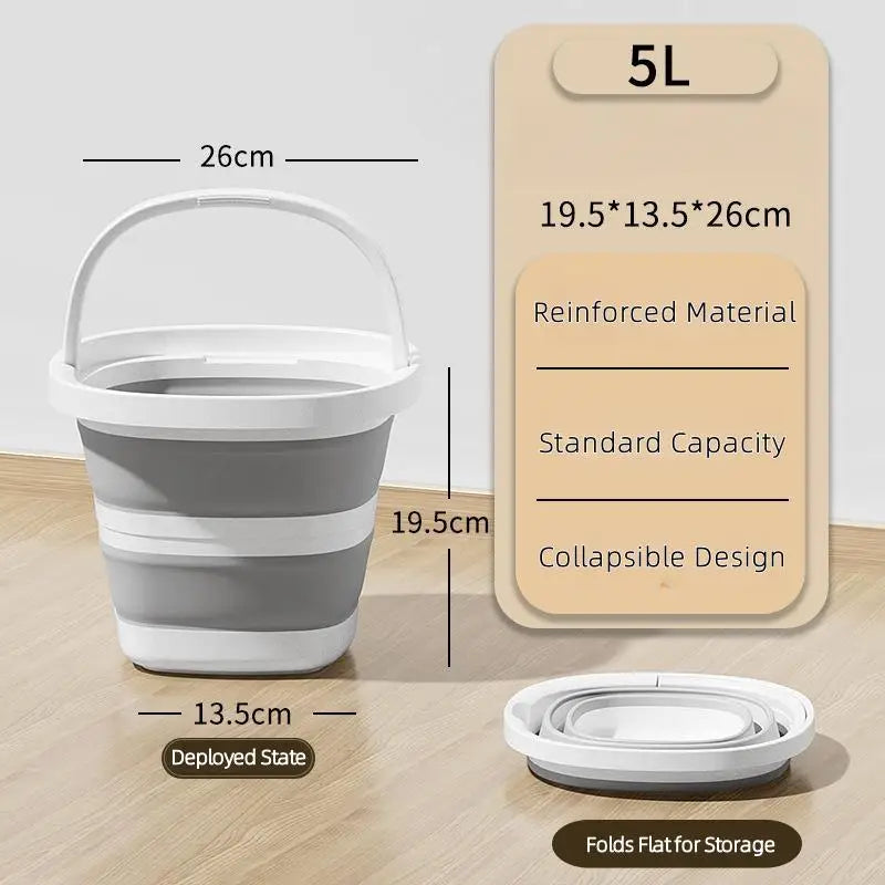 Foldable Water Bucket Essential Fishing Camping Travel Collapsible Qme 5L Gray white