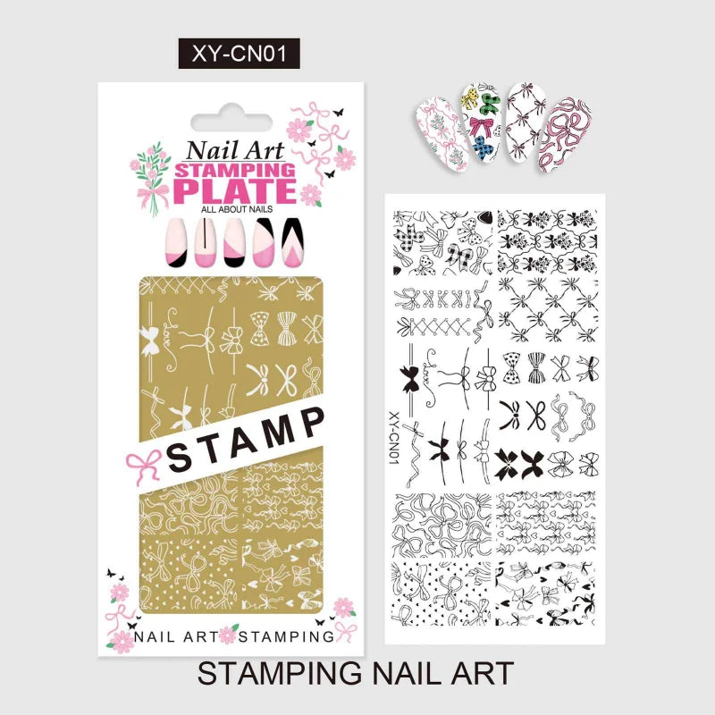 Template Stencils Bowknot Patterns Nail Stamping Plates Nail Art Stamper Kawaii Bow Image Plate Manicure Tools Qme CN01