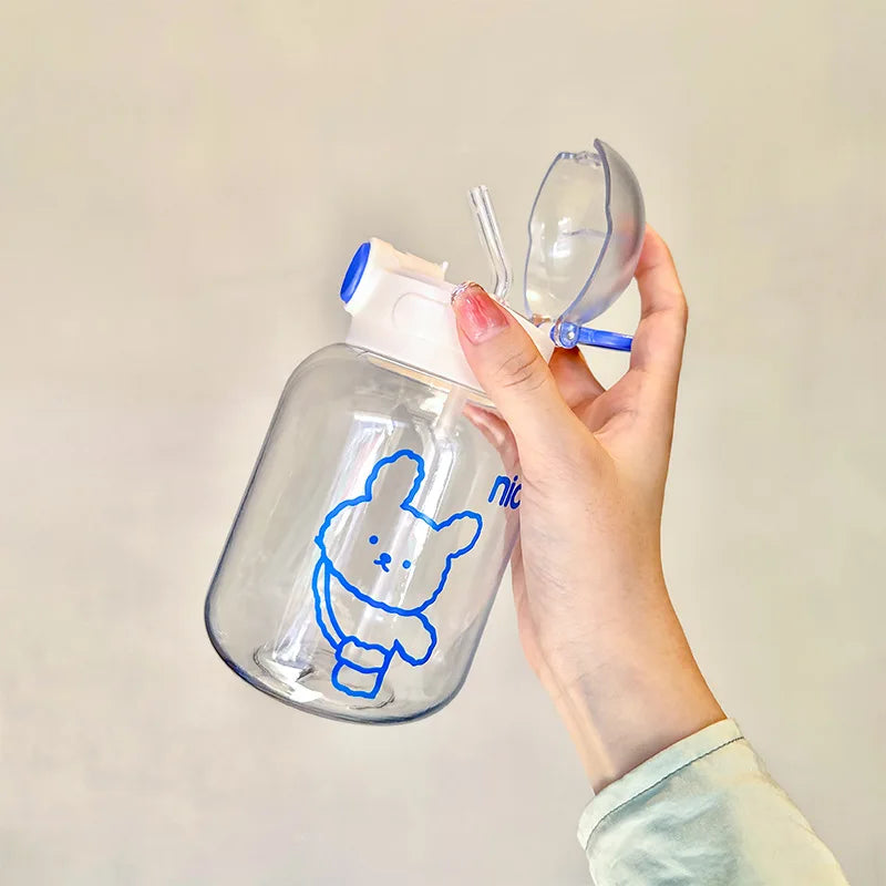 Ins Cute Plastic Straw Cup High-value Summer Portable Water Bottle Qme