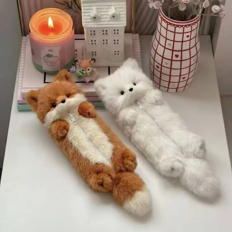 Cute Plush Pencil Pouch Cartoon Animal Student Case Large Capacity Qme