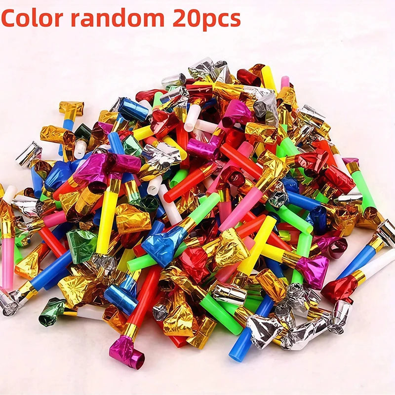 20/100pcs Cartoon Party Whistles,Party Atmosphere Noise Makers,Plastic Whistles Holiday Gifts, Back to School Gifts,Party Favors Qme 20PCS Random Color