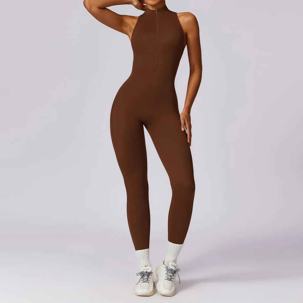B Women Bodysuits Tummy Control Butt Lifting Sports Shapewea Fit Sports Bodysuit Yoga Suit Women's Gym PushUp Workout Clothes Qme brown M
