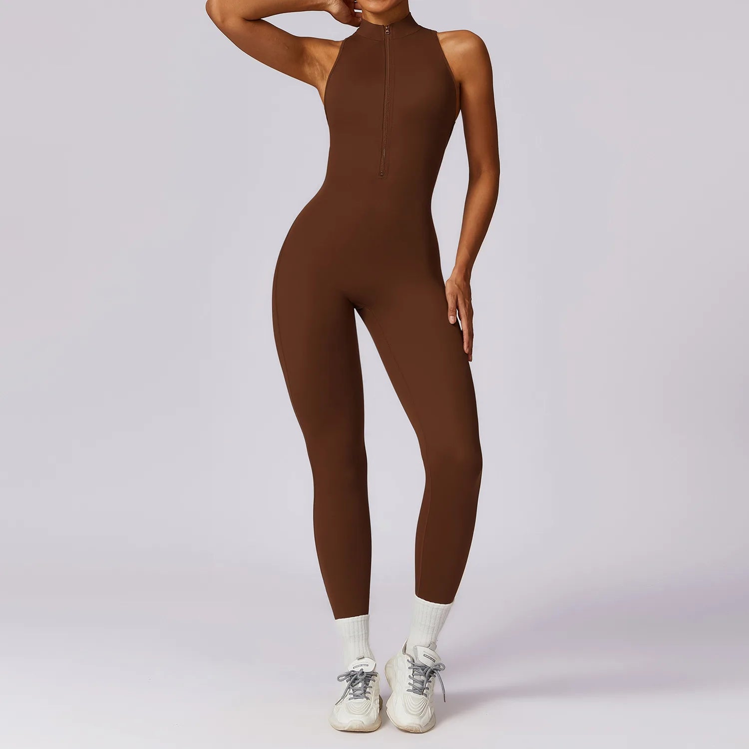 B Women Bodysuits Tummy Control Butt Lifting Sports Shapewea Fit Sports Bodysuit Yoga Suit Women's Gym PushUp Workout Clothes Qme brown M