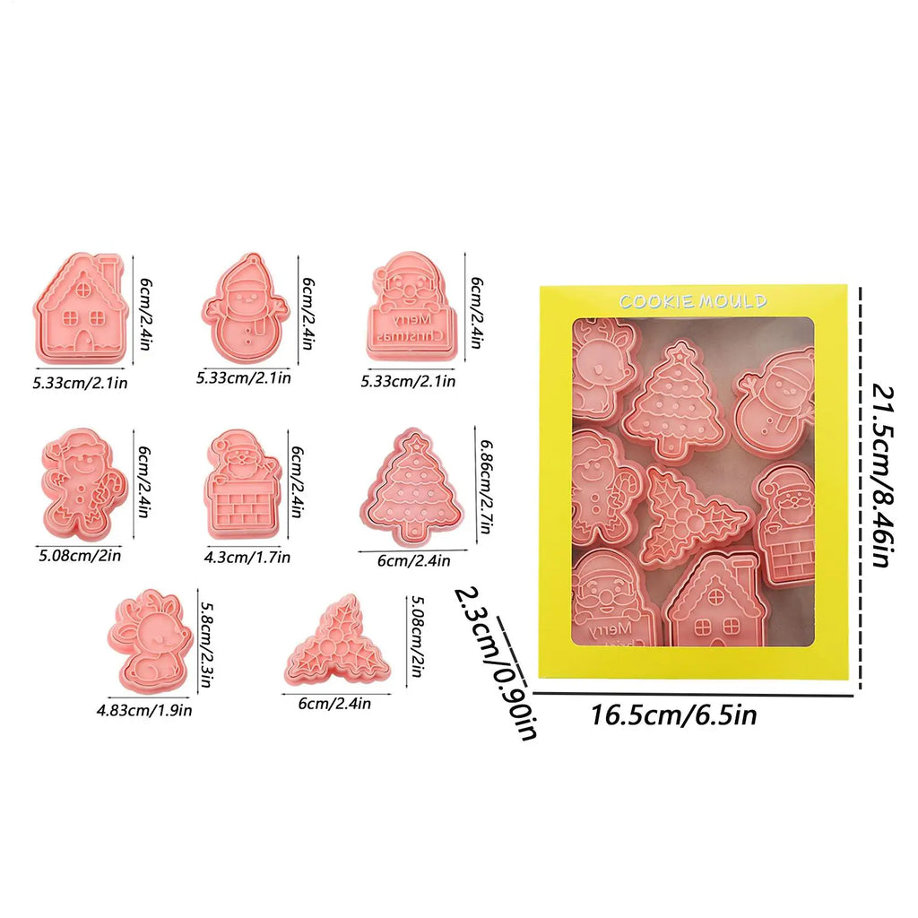 Christmas Cookie Cutter 8 Fudge Press Shapes Pressable Pastry Mold Qme