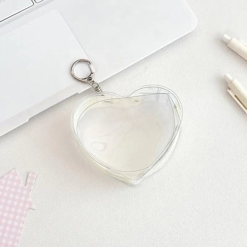 Portable Colorful Heart Transparent Zipper PVC Storage Bag Kaychain Qme A5