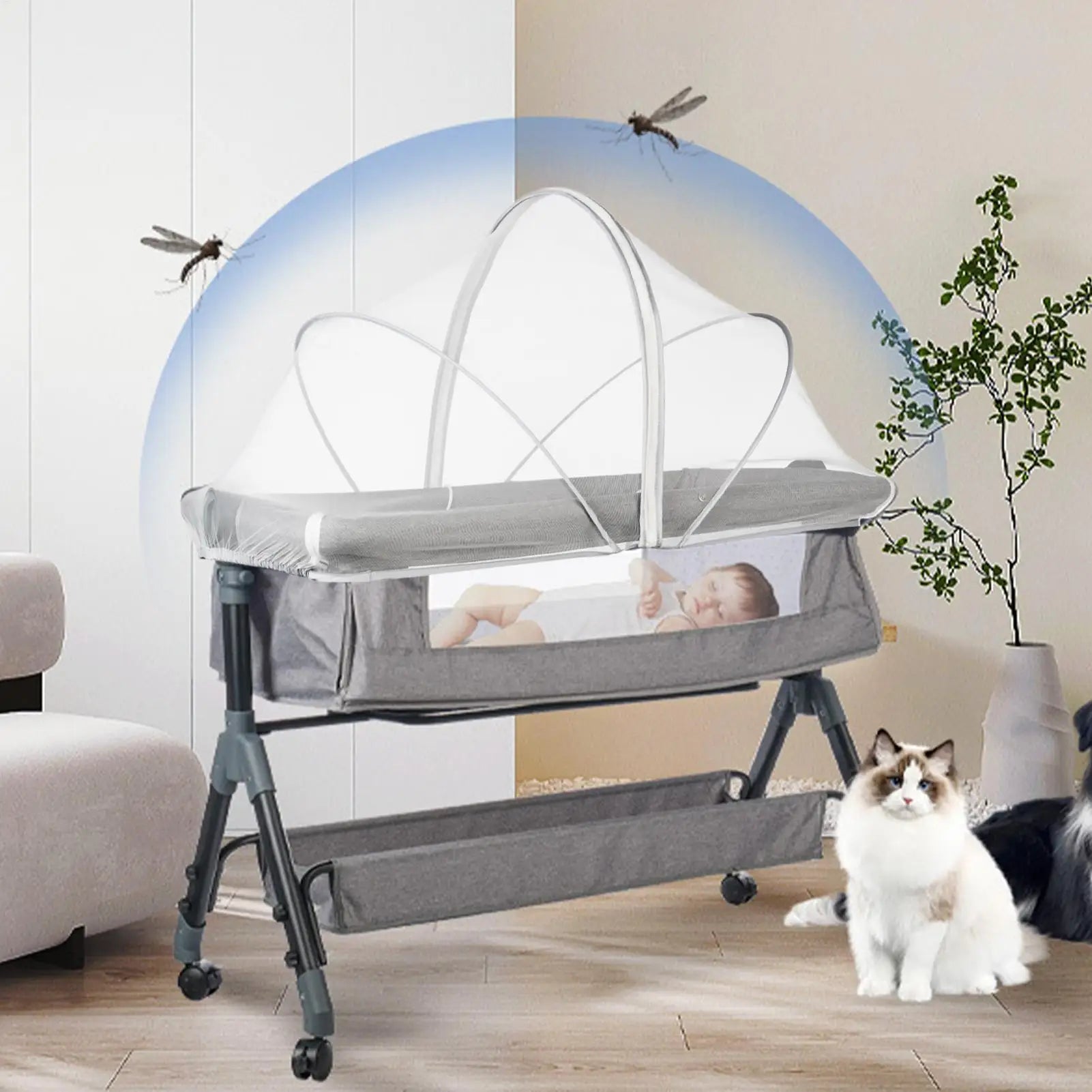 Bassinet Cover Bassinet Netting Cover Foldable Mesh Portable For Bedside Sleeper Stroller Playard Toddler Hammock Co-Sleeping Qme