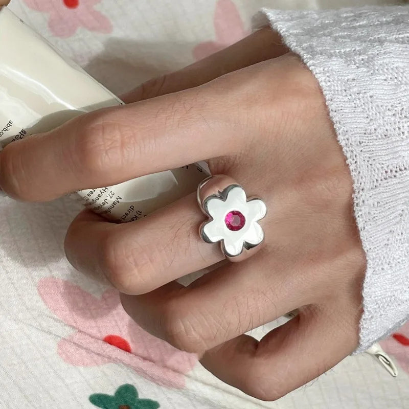 Minimalist Sense of Design Flower Rings for Women Couples Cute Fashion Creative Chain Tassel Geometric Handmade Party Jewelry Qme 277 hua resizable