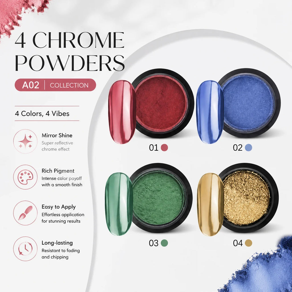 4 Colors Premium Mirror Nail Powder Metallic DIY Decorations Stone Qme