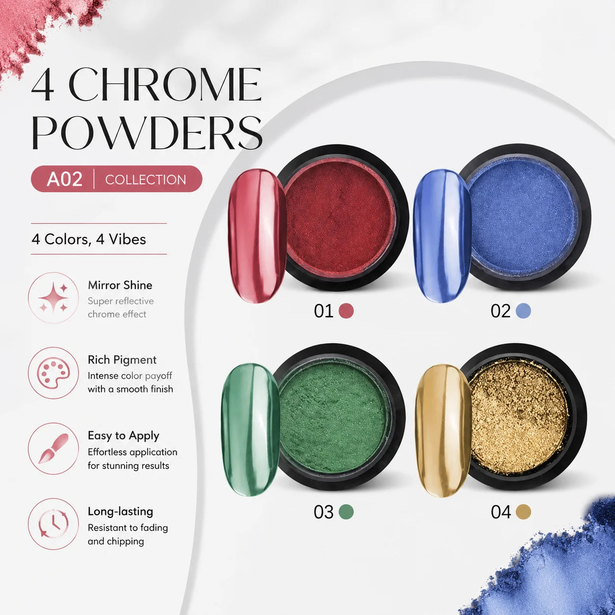 4-Color Magic Mirror Nail Powder Versatile Colors Glitter DIY Art Qme