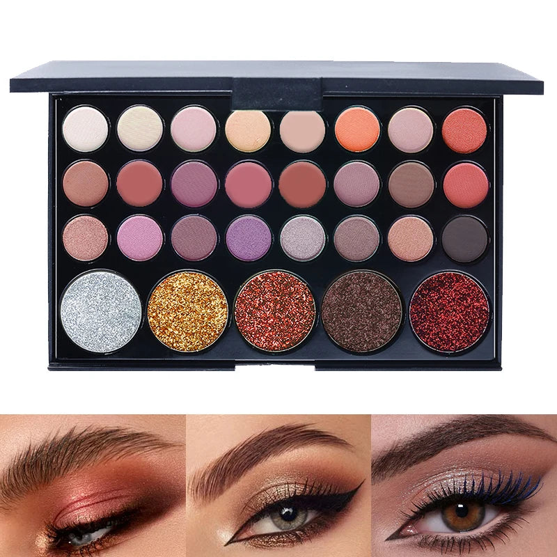 29 Colors Matte Shimmer Eyeshadow Palette Vibrant Neon Nude Glitter Qme 01