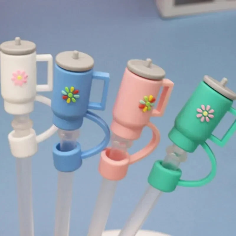 5Pcs Ins Style Cute Silicone Straw Lids Large Diameter Straw Cap Color Silicone Leakproof Plug Cold Drink Accessories Dust Cup Qme