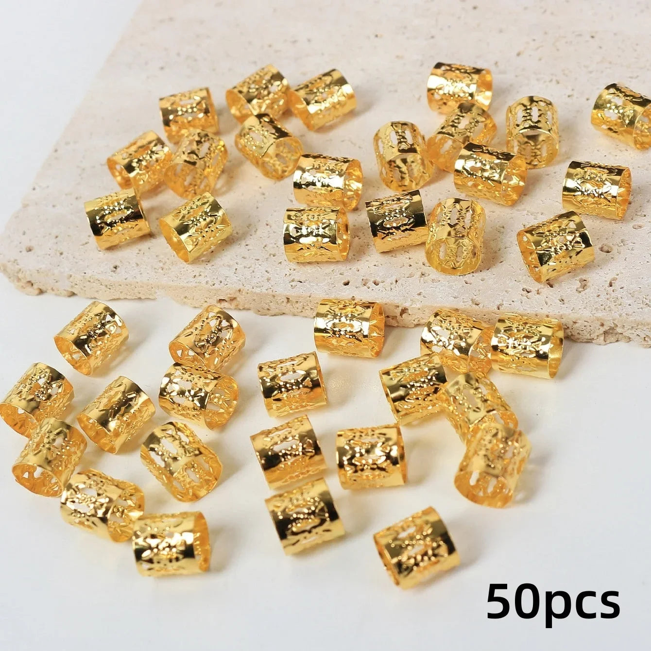 Metal Hollow Hair Rings Beads Braid Clips Dreadlock Cuffs Braiding Qme Gold 50Pcs