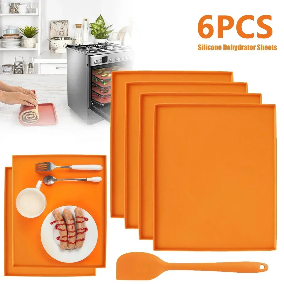 4/6PCS Silicone Non-stick Baking Tray with Edge Dehydrator Sheets Dehydrator Mats for Fruits Meat Vegetables Kitchen Accessories Qme