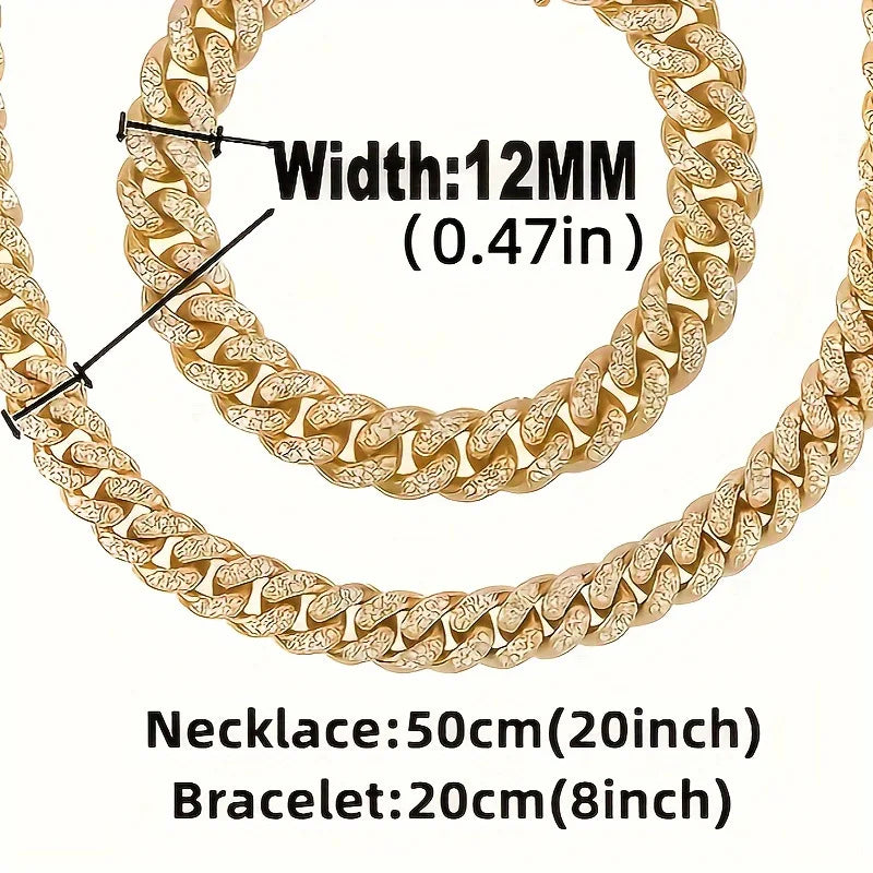 Men's Bling Jewelry Set: Gold Iced Out Watch + Cuban Link Chain + Bracelets + Cross Pendant Necklace, 5Pcs Hip Hop Set Qme