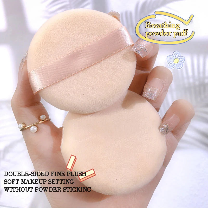2 Non-stick Flocking Ribbon Dry Powder Puffs Hand Loose Small Makeup Qme skin 2 pcs