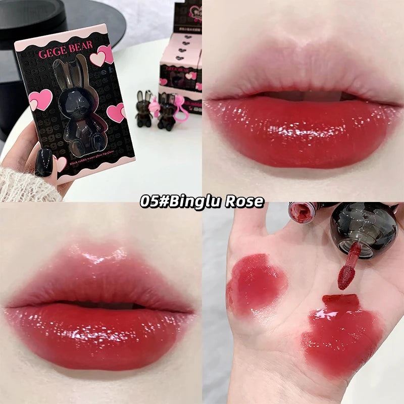 Gege Bear Pink Rabbit Velvet Matte Lip Cream Black Rabbit Water light lip glaze matte mirror pendant lipstick lip gloss Qme GX1228-05