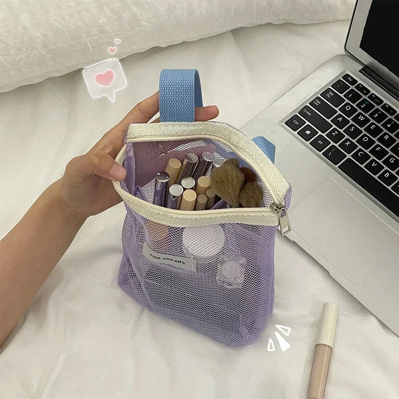 Mesh Makeup Toiletry Storage Bags Handbags Portable Travel Washing Qme