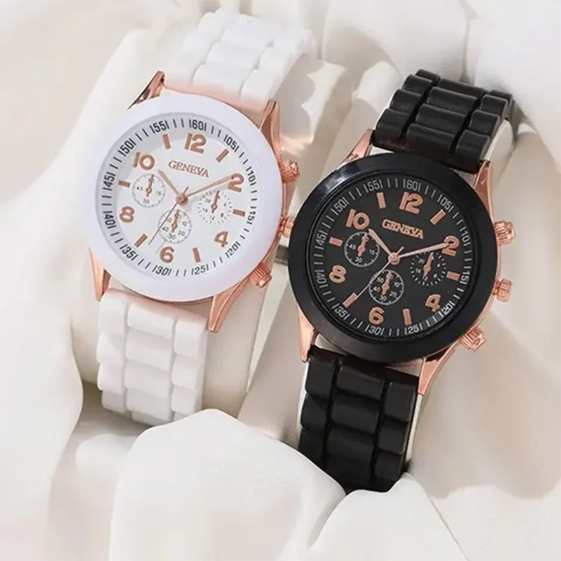 2Pcs Luxury Women's Watch Set Fashion Luxury Elegant Alloy Wristwatch Silicone Strap Couple Watch Men Quartz Holiday Gifts Qme Watch set
