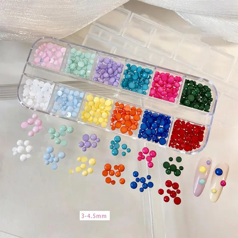 12 Grids Sparkling Aurora Flat Back Colorful Beads Nail Art Charms 3D Qme