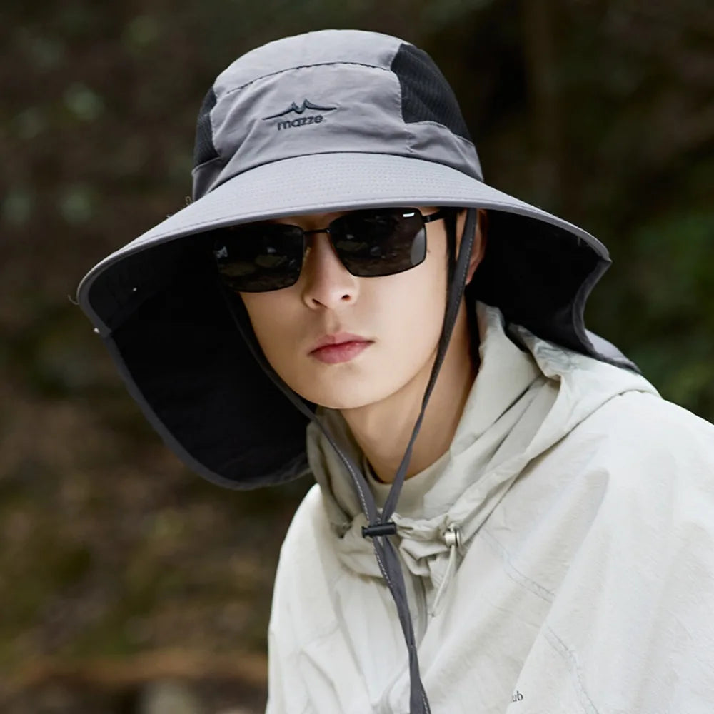 Fashion Mesh Men Fishing Hat UV Protection Sunscreen Male Fisherman Cap Mountaineering Portable Outdoor Sun Hat Hiking Qme Grey