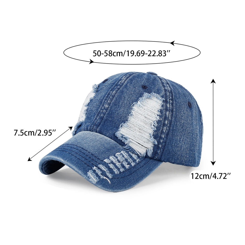 Chic Streetwear Baseball Cap Hole Breaking Vintage Visor Casual and Versatile Caps Fashionable Hats for Men and Women Qme