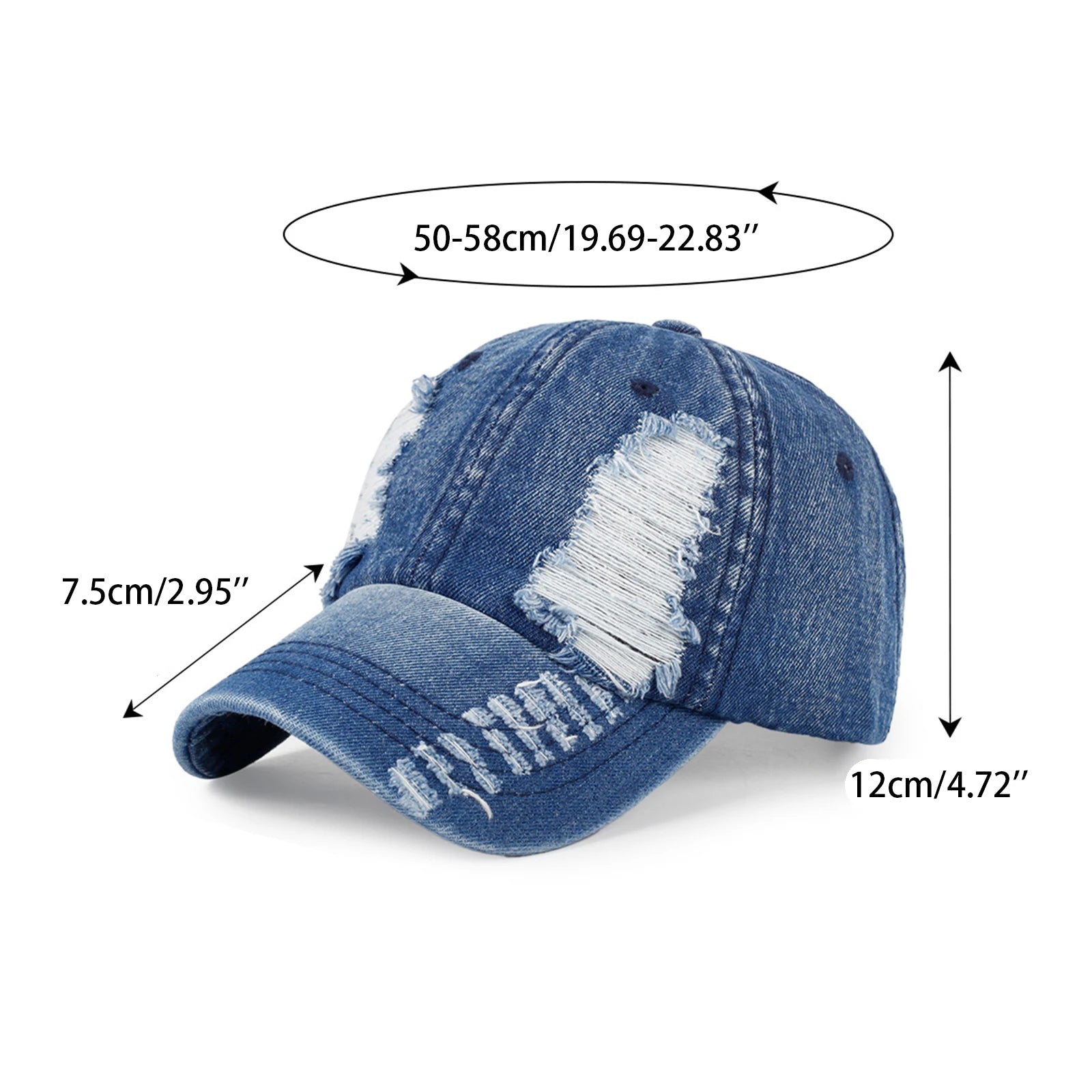 Chic Streetwear Baseball Cap Hole Breaking Vintage Visor Casual and Versatile Caps Fashionable Hats for Men and Women Qme