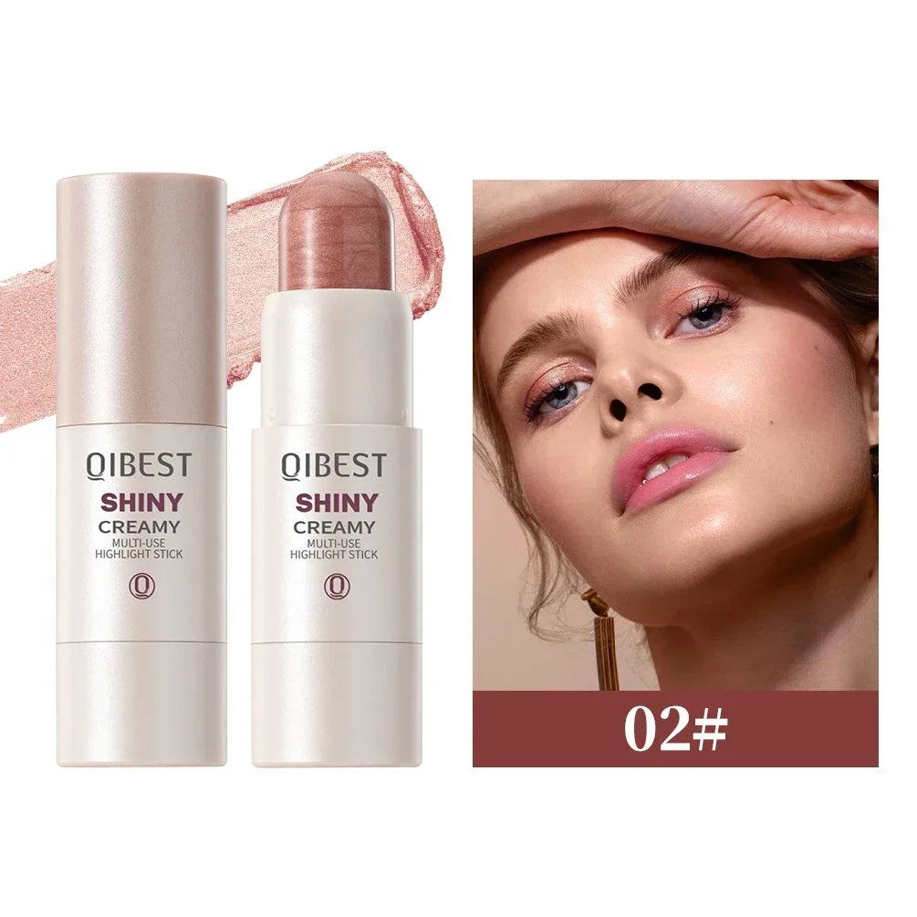 QIBEST Glowy Highlighter Stick Shimmer Finish Waterproof Lasting Bronzer Stick Easy Blend Face & Eye Contour Body Highlighter Qme 02