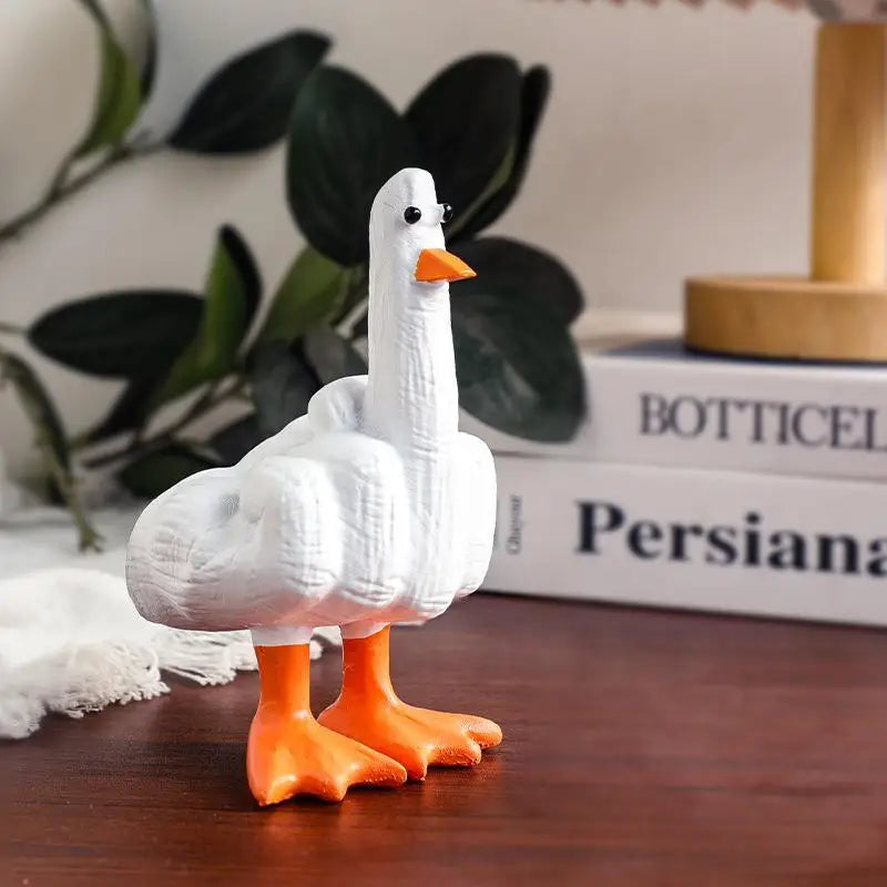 Funny Creative Duck Middle Finger Animal Gift Resin Craft Home Decoration Statue Garden Courtyard and Micro Landscape Figurines Qme