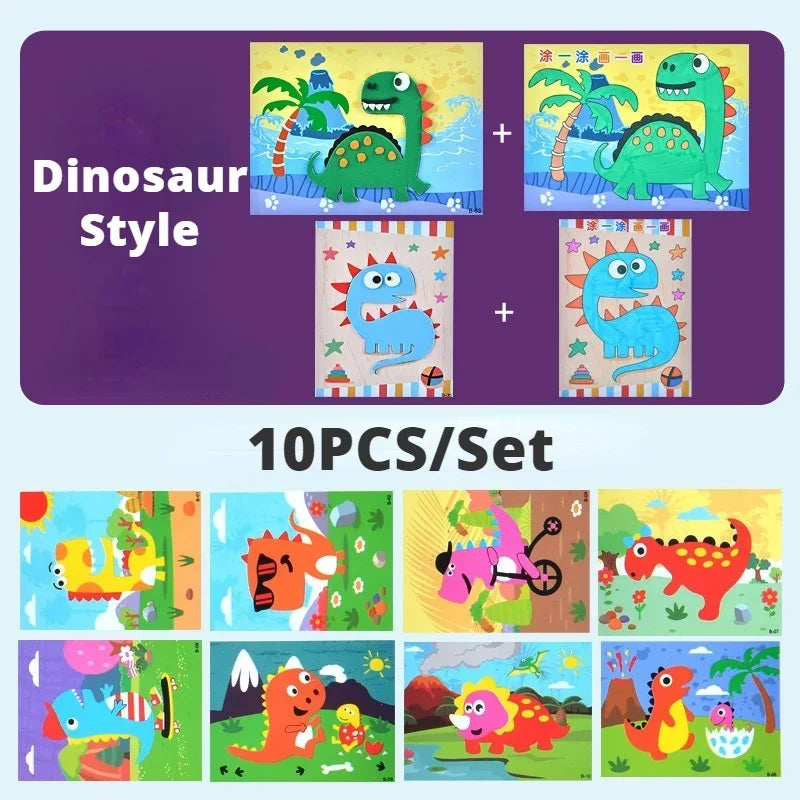 3D EVA Foam Sticker Puzzle Game DIY Cartoon Animal Craft Toys Kids Qme Dinosaur 10 Pcs