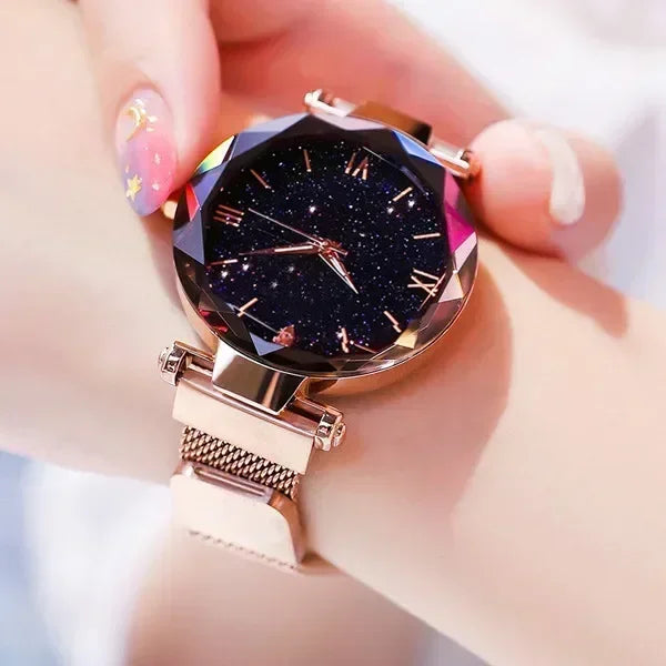 Luxury Starry Sky Women Watches Magnetic Mesh Belt Band Watch Women's Fashion Dress Wristwatch Zegarek Damski Reloj Mujer Qme Rose Gold