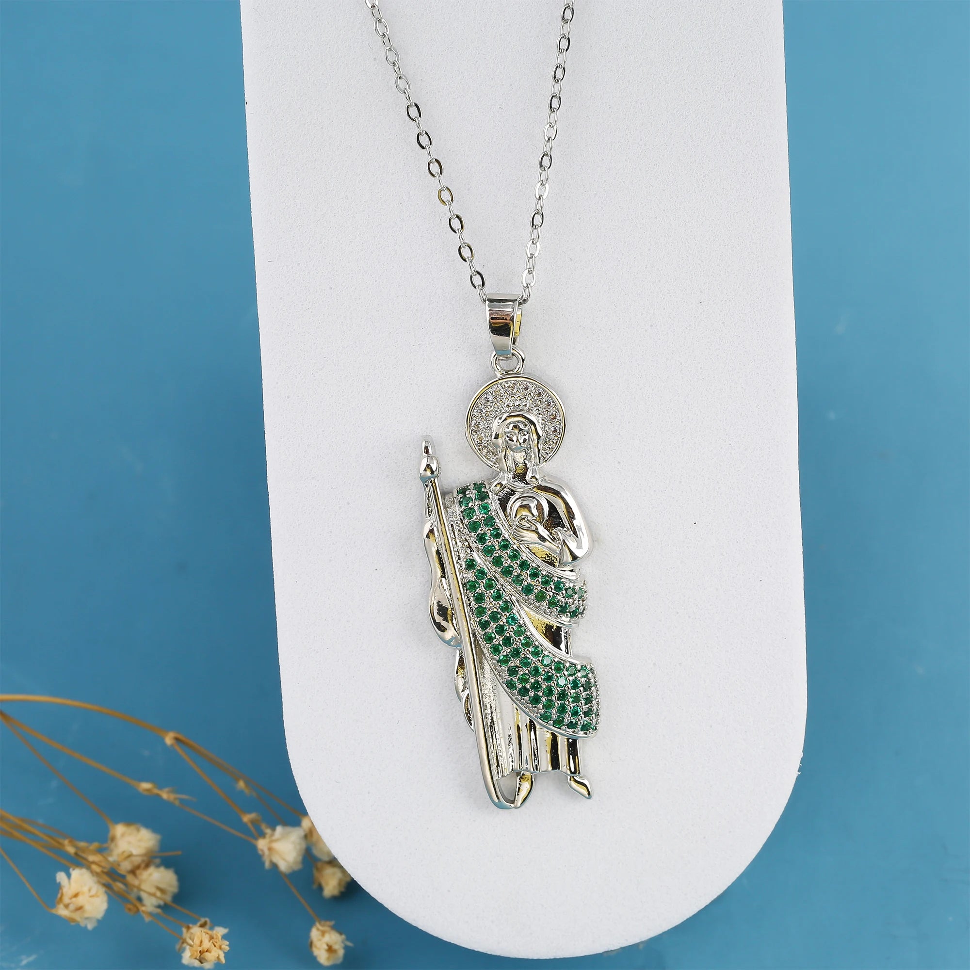 3PCS Religious San Judas Jewelry Set Necklace Earrings Simple for Woman Girl Party Wedding Zirconia Jewelry Gift Daily Wear Qme Necklace 4