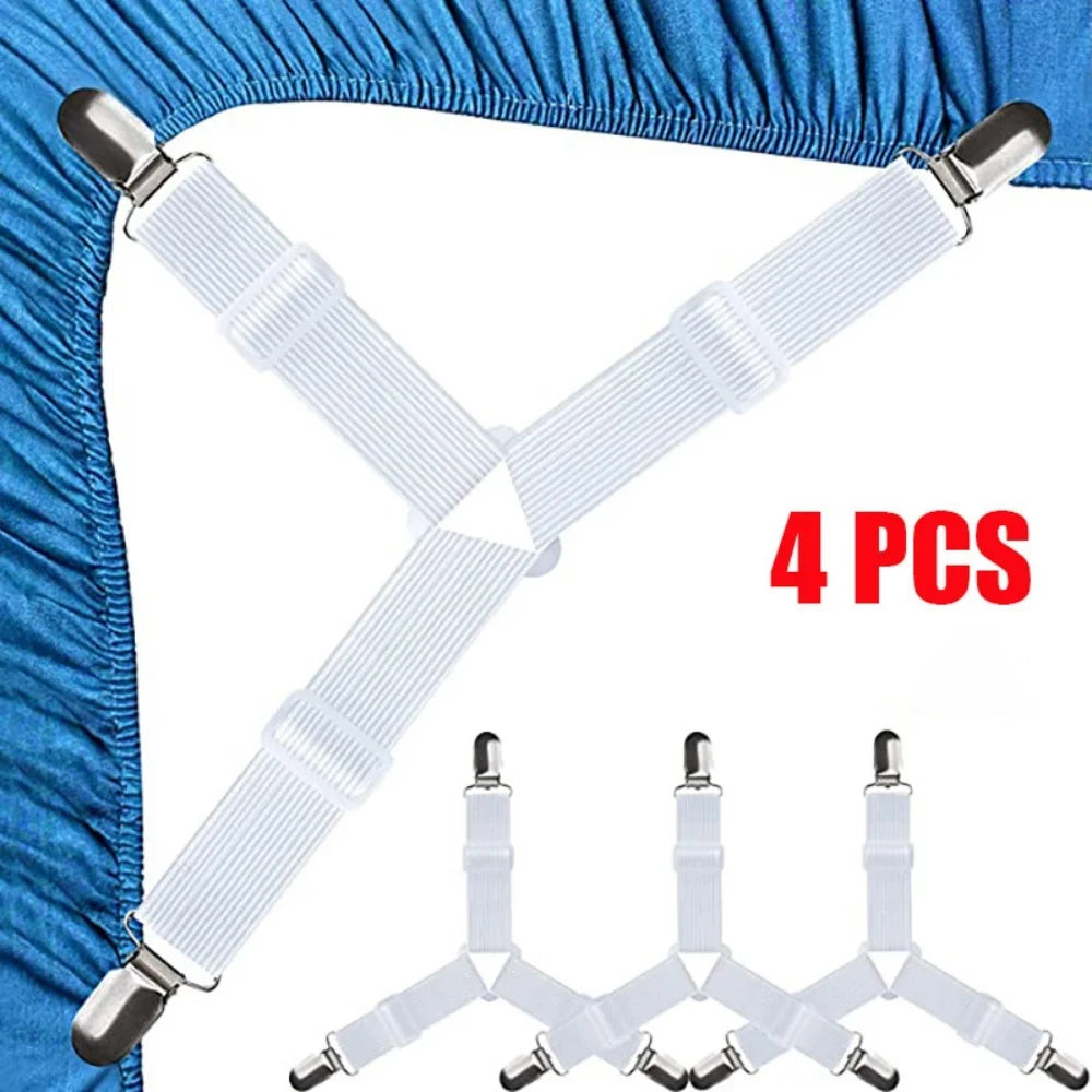 4Pcs Triangle Bed Sheet Holders Adjustable Elastic Fixed Holder Fixing Non-Slip Strap For Home Elastic Straps Adjustable Clips Qme 4pcs White