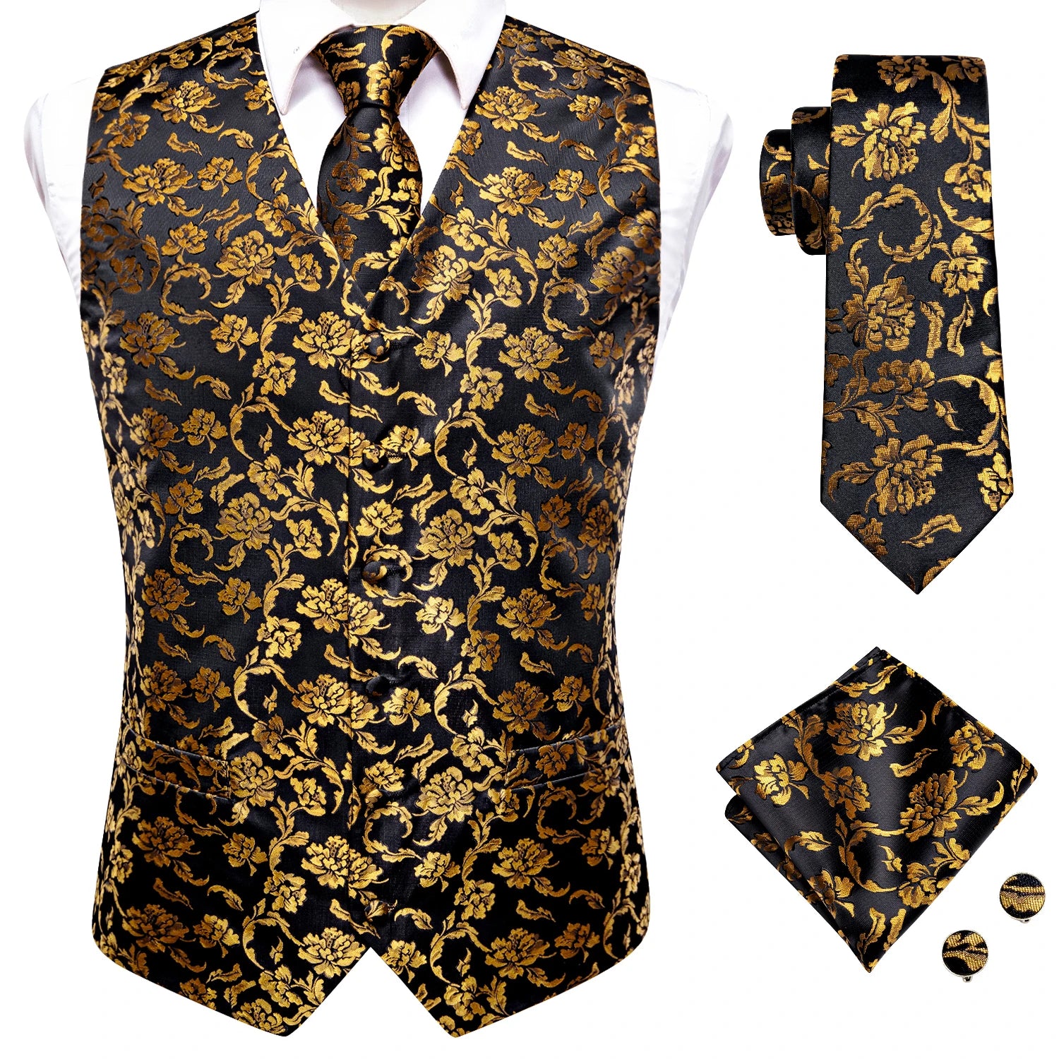 Men's Floral Paisley Suit Vest Tie Formal Waistcoat Necktie Pocket Qme MJTZ0031 S
