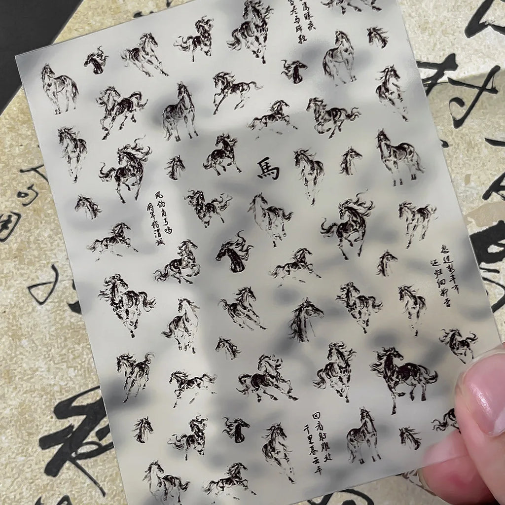 DIY Year Decoration Manicure Decal Ink Painting Vivid Black White Qme