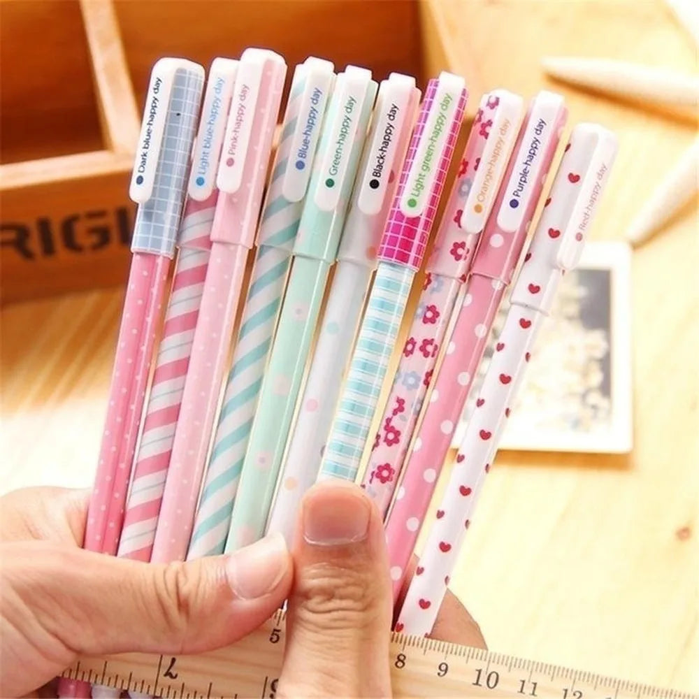 10 Pcs/Set Color Pen Flower Animal Starry Star Sweet Flora Colored Gel Pen 0.38mm Cute Pens for School Stationary Qme