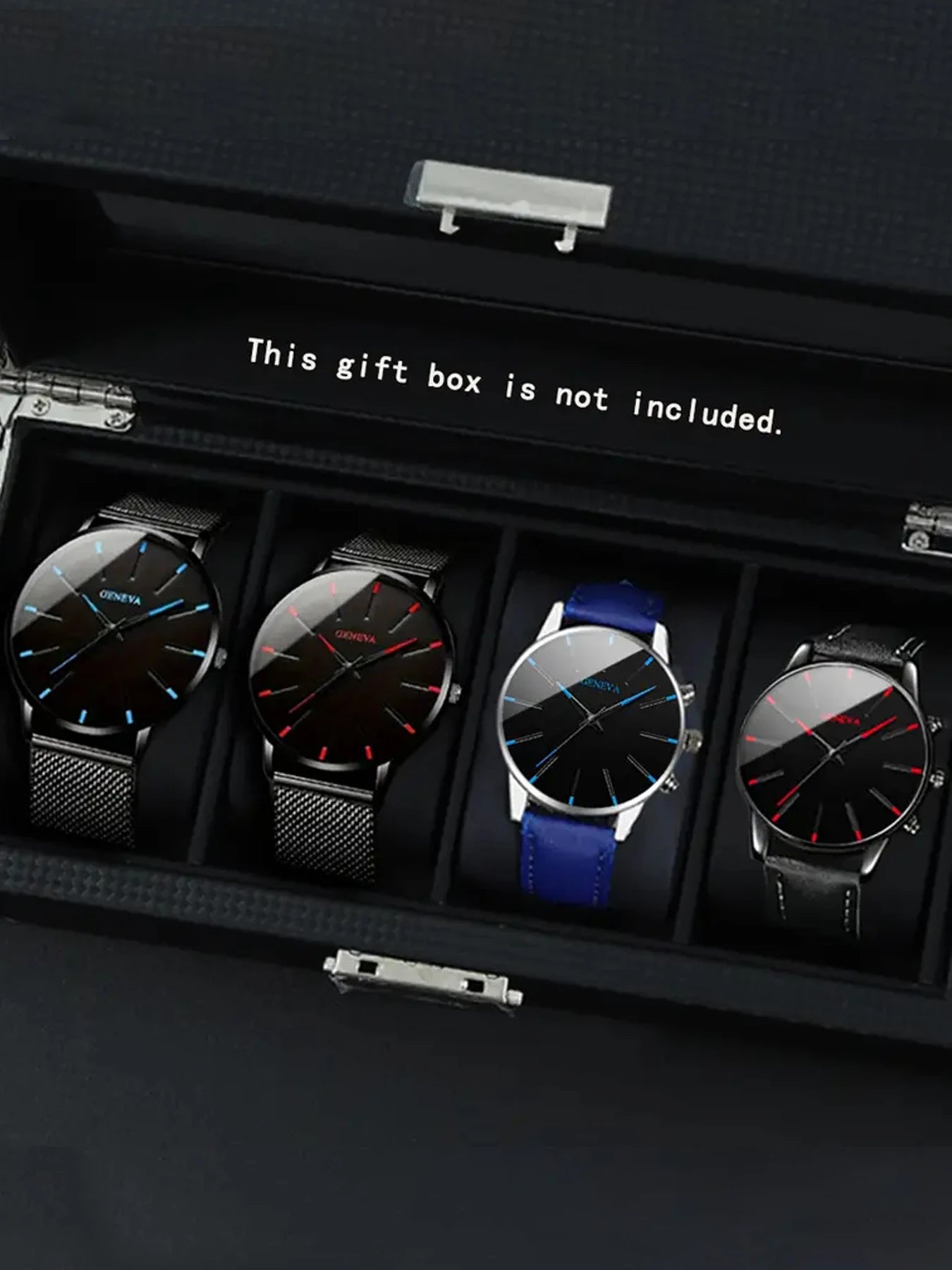 4pcs Business Casual Quartz Analog Single Calendar Leather Trendy Fashion Watch Black Premium Men's Quartz Watch Qme 4pcs 1