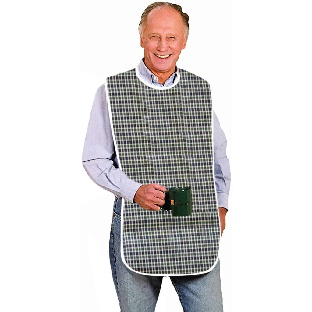 Adult Waterproof Mealtime Bib Plaid Reusable Wearing Clothes Protector Bib Multiuse Senior Bib Drooling Handkerchief Qme Green OneSize