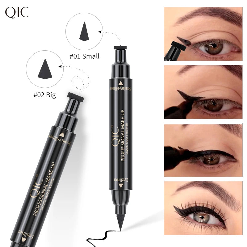 Dual-End 2-in-1 Stamp Eyeliner Pen, Quick Dry Waterproof Smudge-proof Cat Eye Lazy Eyeliner Liquid Pen for Beginners Qme
