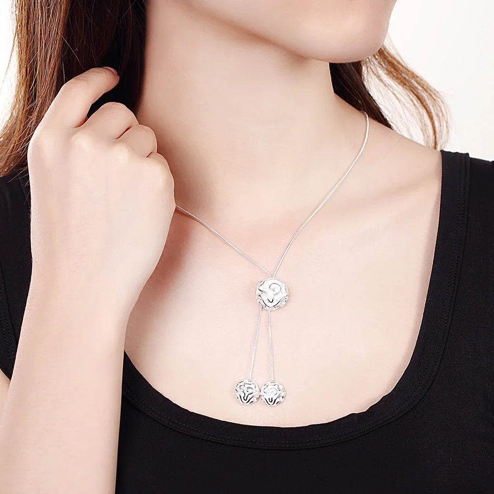 Beautiful Rose Flower Necklace 925 Sterling Silver for Women Charms Jewelry Fashion Party Wedding Christmas Gifts Qme