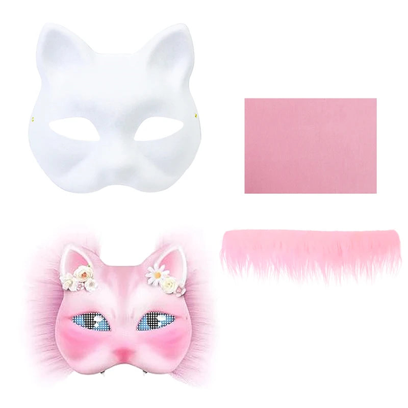 3pcs/set DIY Handmade Graffiti Half Face Therian Mask Set Blank Masks Hand Painted Animal Party Gifts Masquerade Party Qme A6
