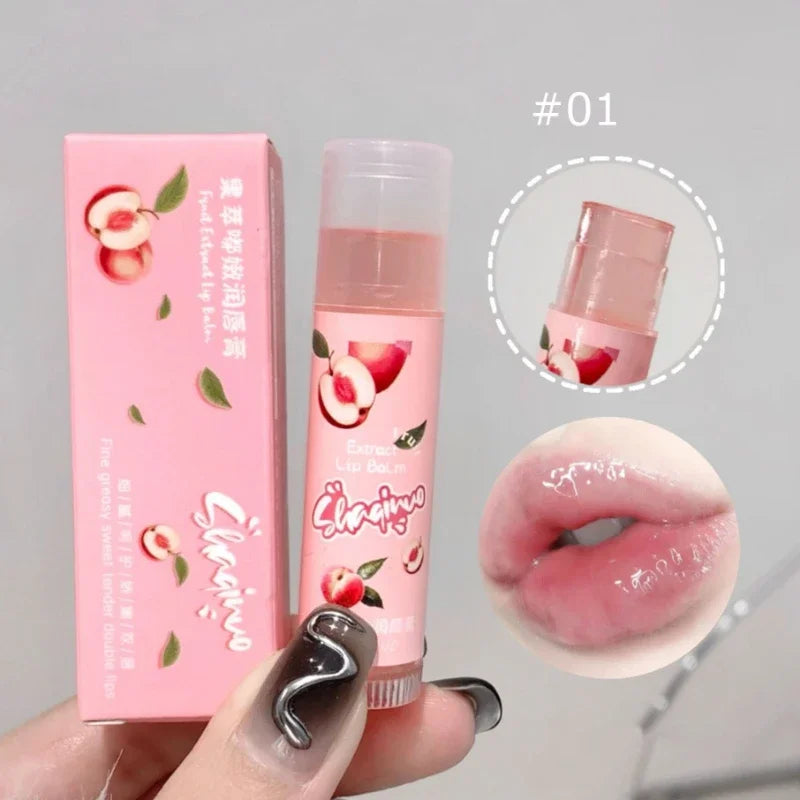 Set of 3Pcs Fruit Extract Lip Balm Jelly Moisturizing Hydrating Lipsticks Watery Gloss Fade LipLines Lip Care Tinted Lip Pomade Qme 01