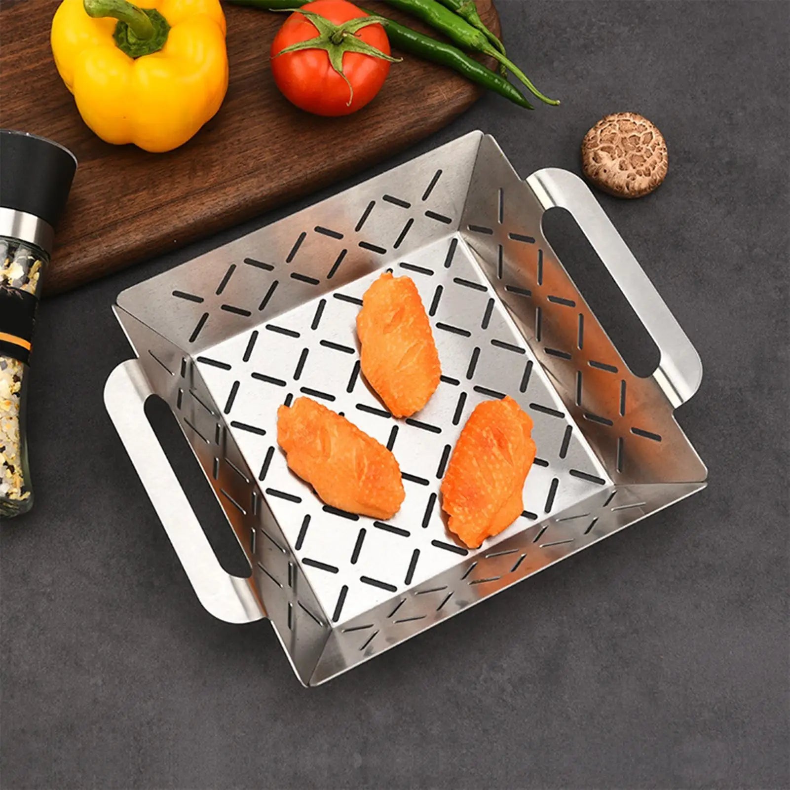 Bbq Grill Basket Perforated Bbq Grill Basket Cook Tool Stainless Steel Thicken Net For Outdoor Cooking Meat Vegetables Shrimp Qme