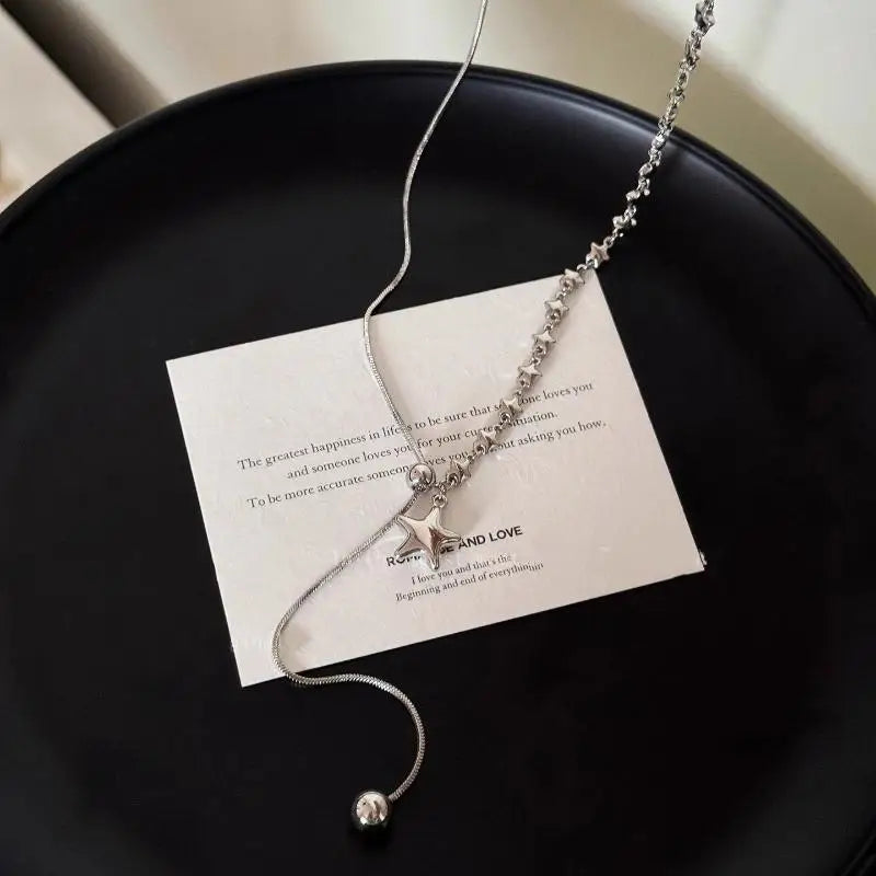 Silver Color Asymmetrical Star Pendant Adjustable Snake Chain Necklace For Women Qme 1Pcs A2