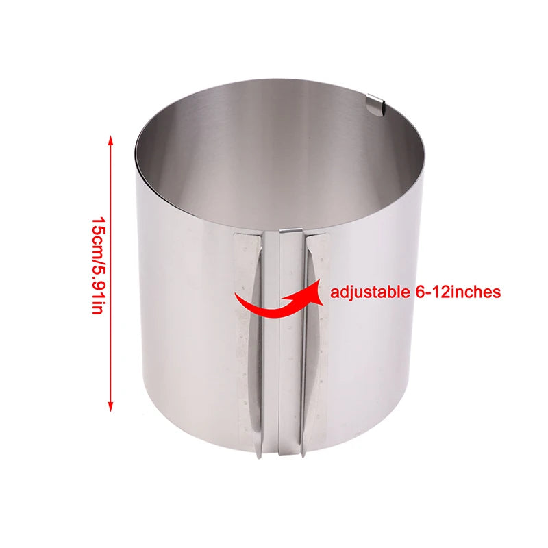 Stainless Steel Height 15CM Retractable Mousse Ring Circle Mold Rustproof Adjustable With Scale Cake Rings For Baking Qme Silver
