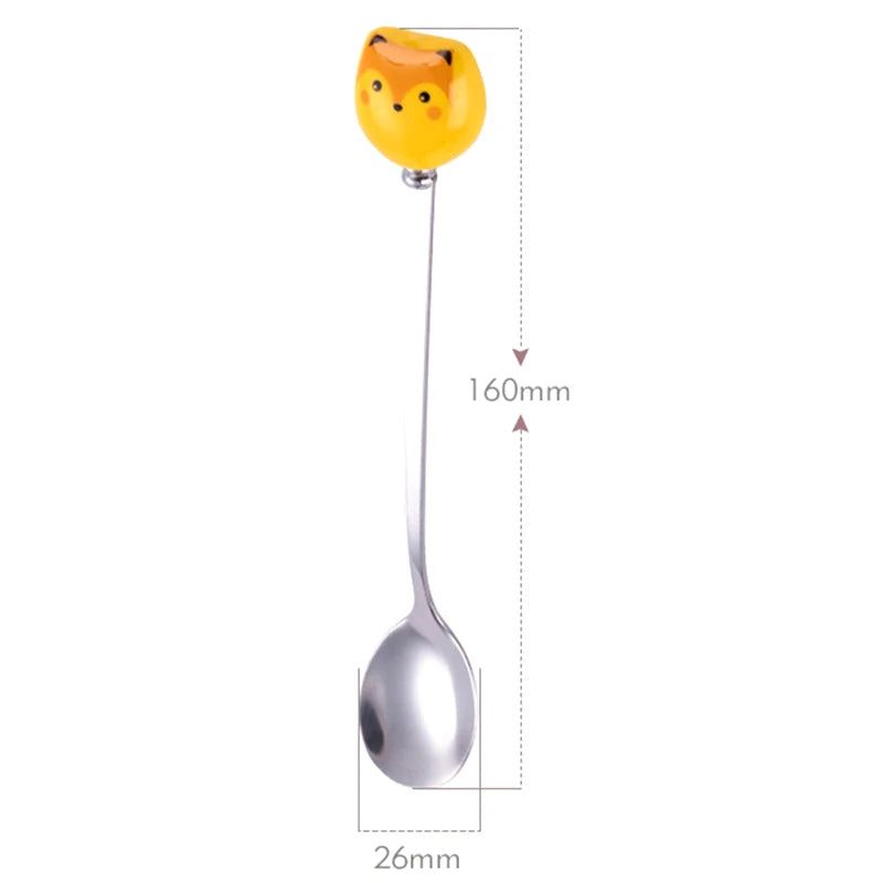 Coffee Dessert Spoons Flatware Kitchen Tools Stainless Steel Long Cat Qme Fox Yellow