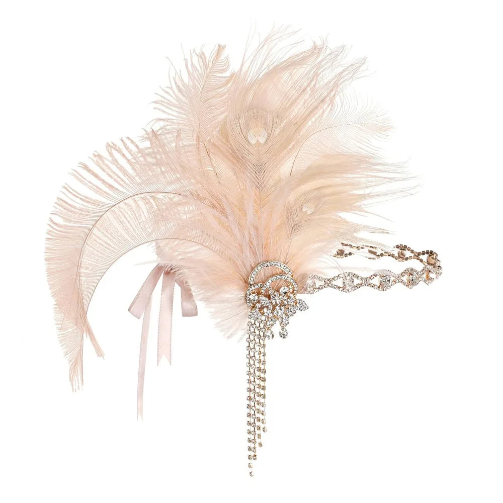 Retro Vintage Feather Headband Sequin Zircon Masquerade Hair Band Tassel Makeup Party 1920s Hair Accessories Bridal Headdress Qme Style 5