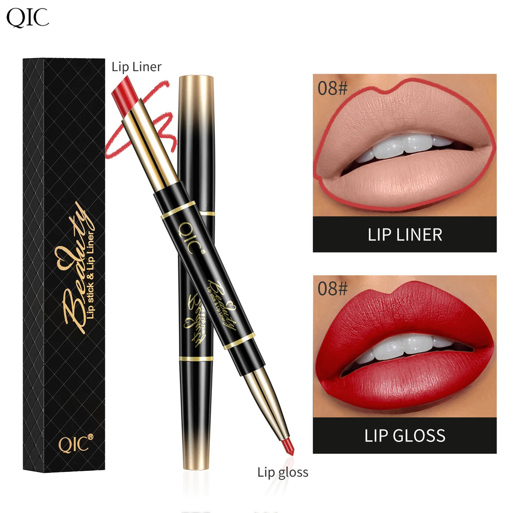 QIC Lipstick Lipliner Pen Matte Velvet Lip Liner Pencil Contour Makeup Sexy Red Lip Stick Long Lasting Cosmetics Qme
