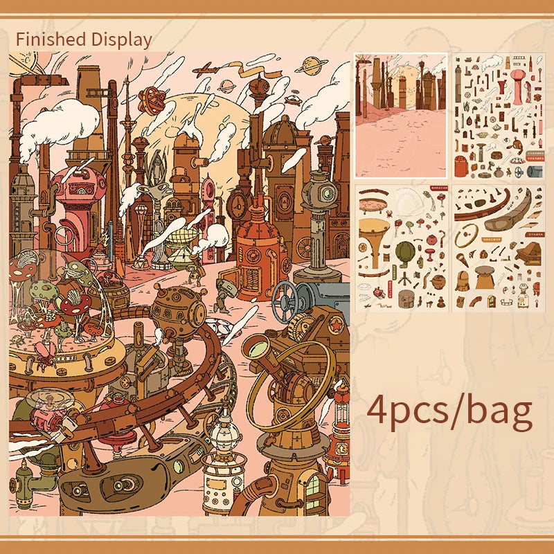 Steampunk Universe Diorama Stickers, Sci-Fi Fantasy Mini Scene Collection, Stress-relief Supplies for DIY Lovers Qme A
